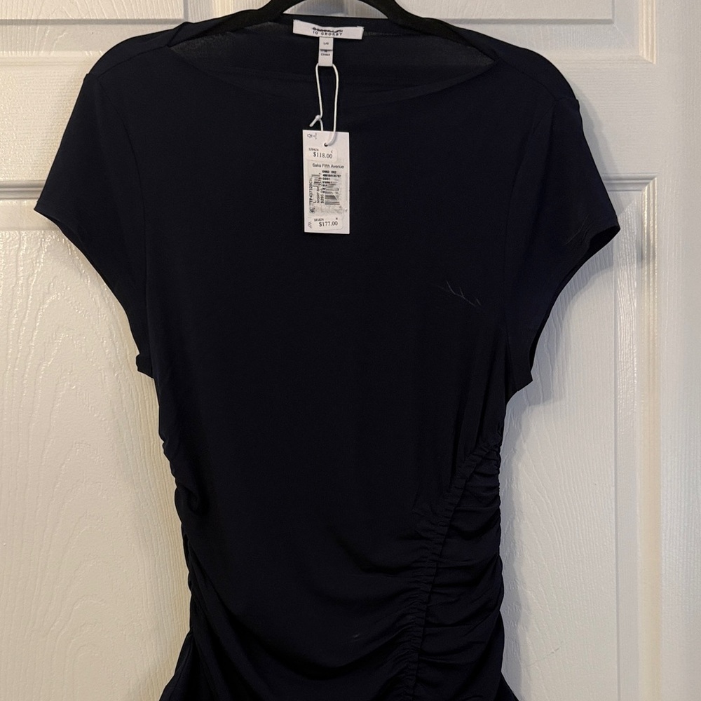 10 Crosby Derek Lam Navy Short Sleeve Top stretch sz L